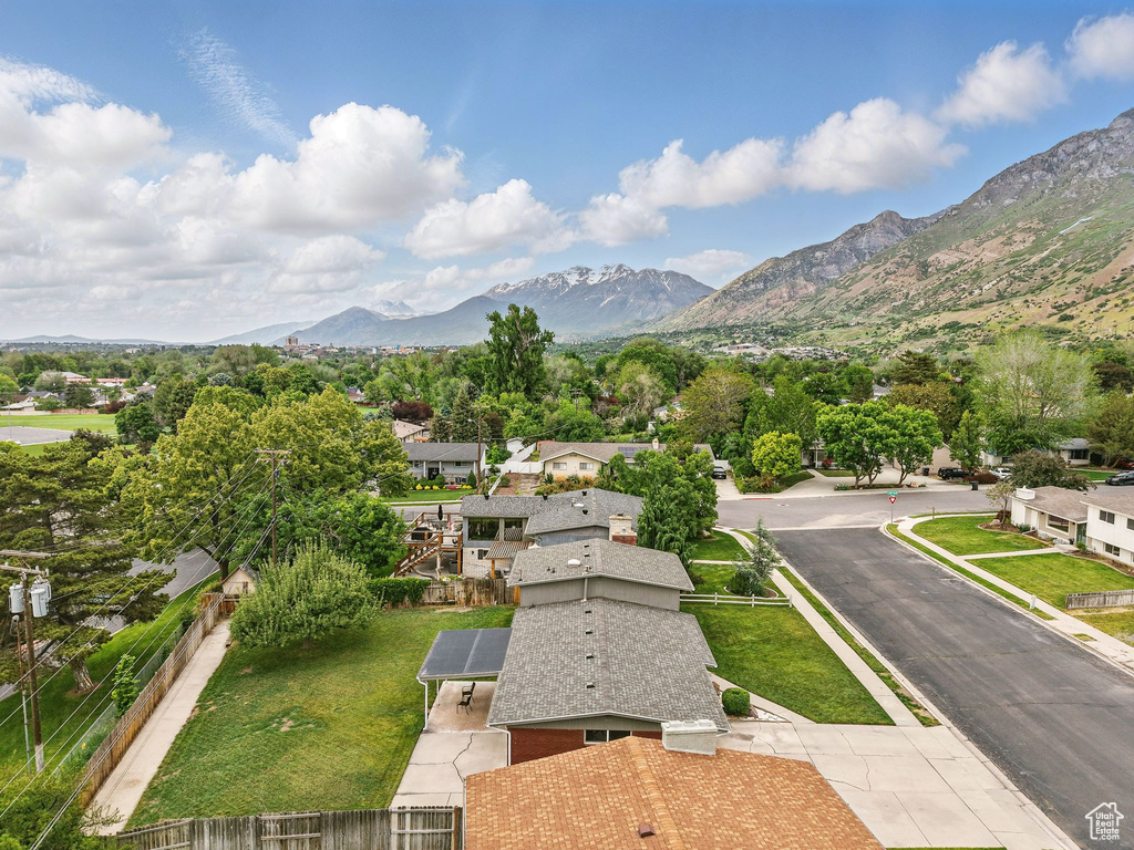 View of mountain background with nearby suburban area