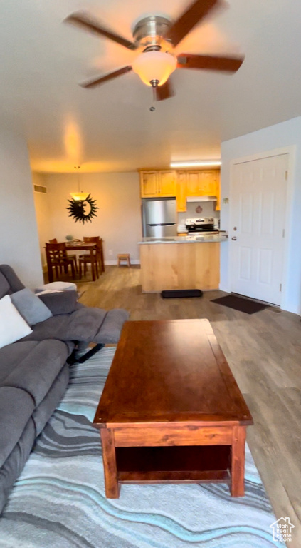 Living room with a ceiling fan