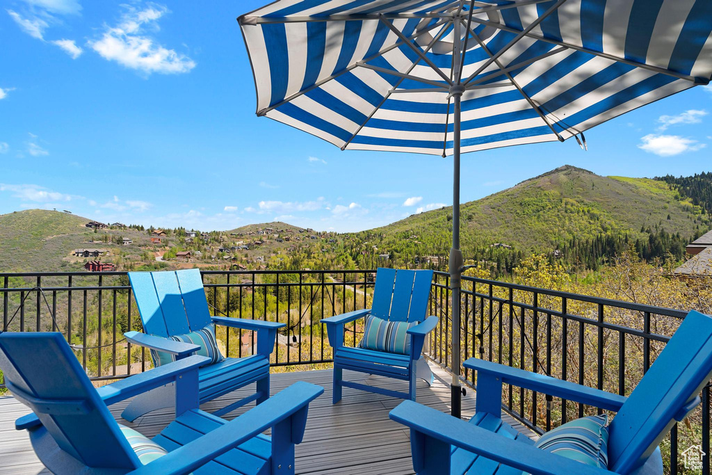 Wooden terrace with a mountain view