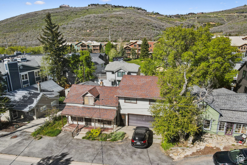 Aerial perspective of suburban area featuring mountains