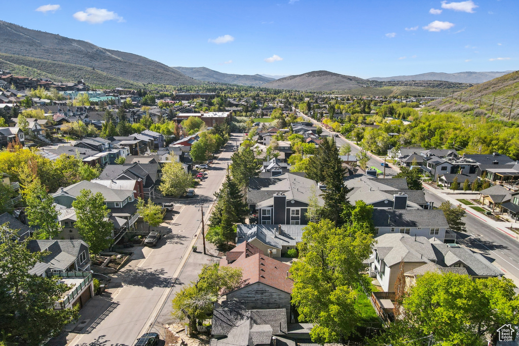 Aerial perspective of suburban area featuring mountains