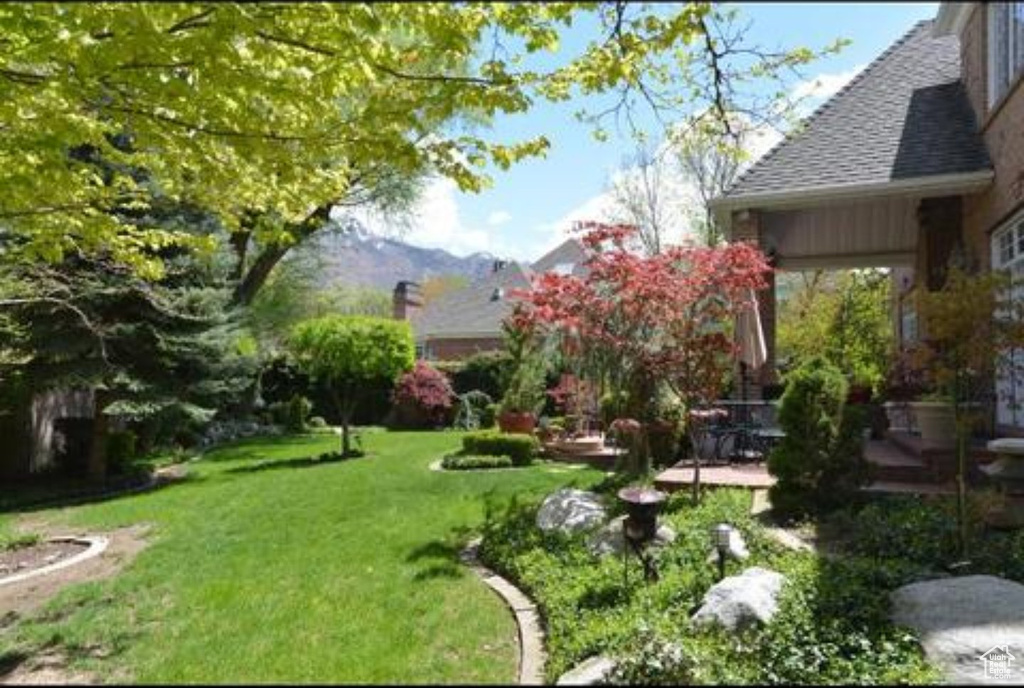 View of yard with a mountain view