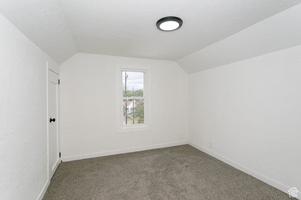 Additional living space with lofted ceiling, carpet flooring, and baseboards