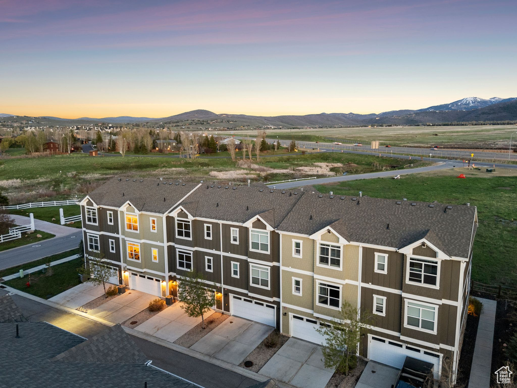Aerial view of a mountain backdrop