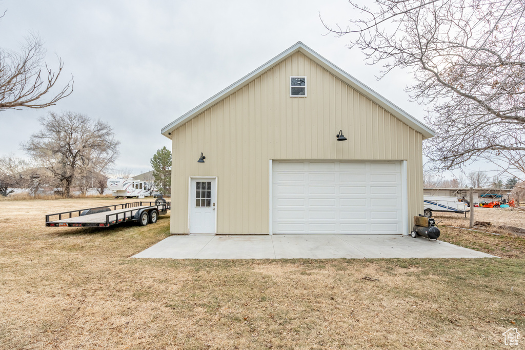 View of detached garage