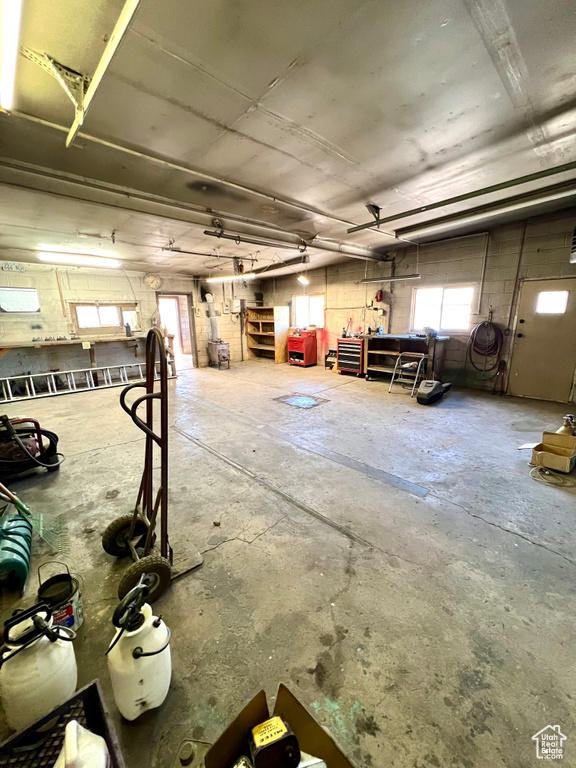 Garage with a workshop area