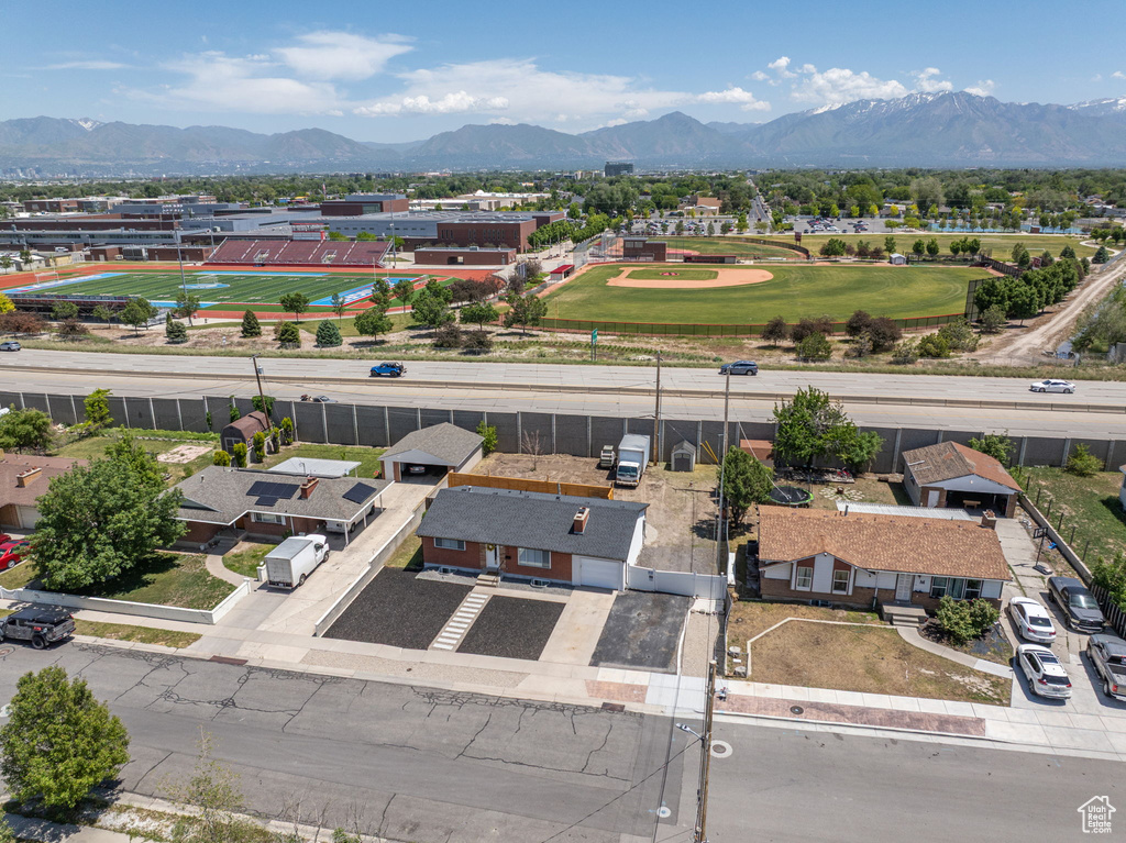 Drone / aerial view of a mountain backdrop