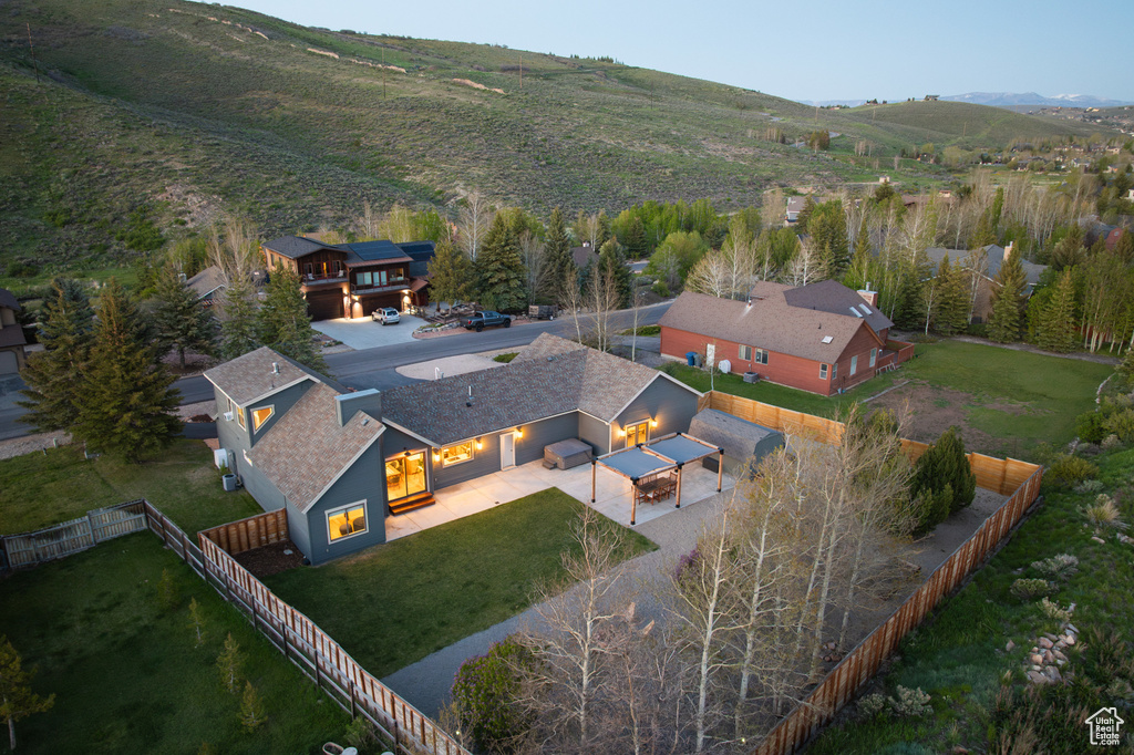 View from above of property featuring a mountain backdrop