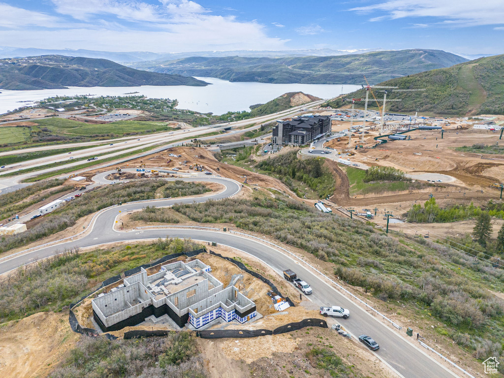 Aerial view of a water and mountain view