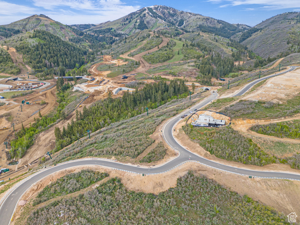 Aerial overview of property's location with a mountain backdrop