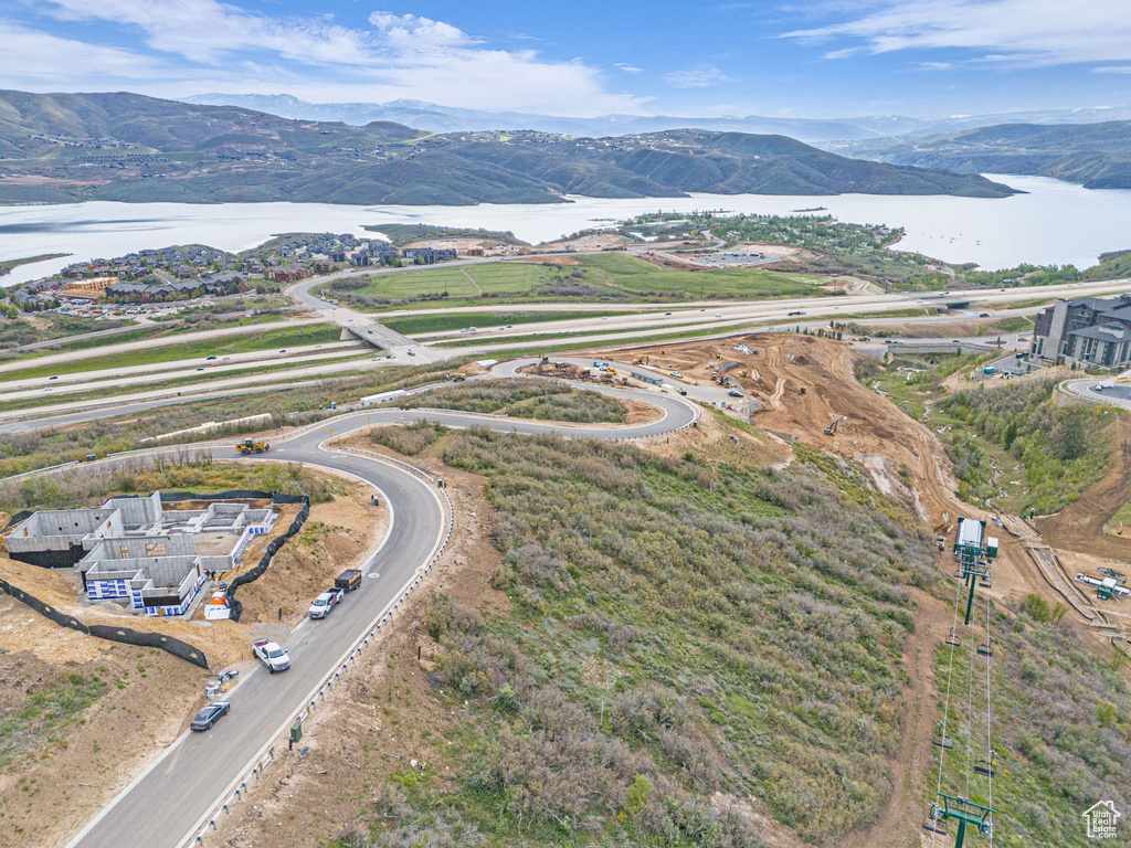 Aerial view of a water and mountain view