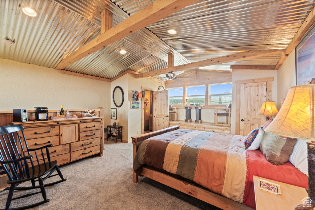 Carpeted bedroom featuring recessed lighting