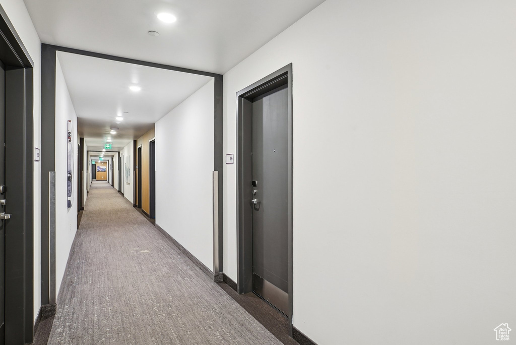 Corridor with carpet floors and baseboards