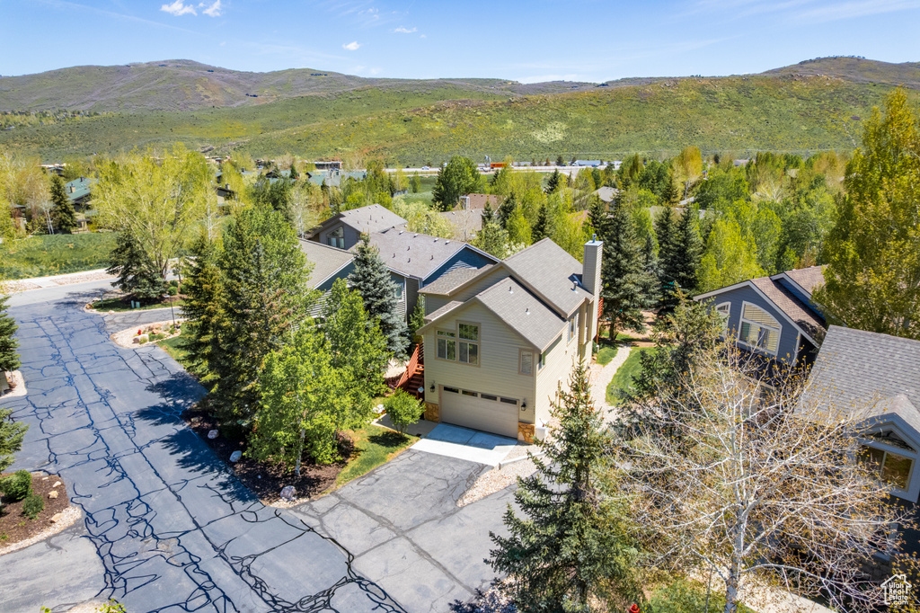 View from above of property featuring a mountainous background