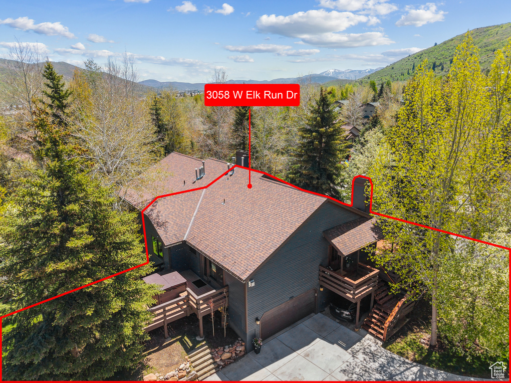 View of subject property featuring property boundaries highlighted and mountains