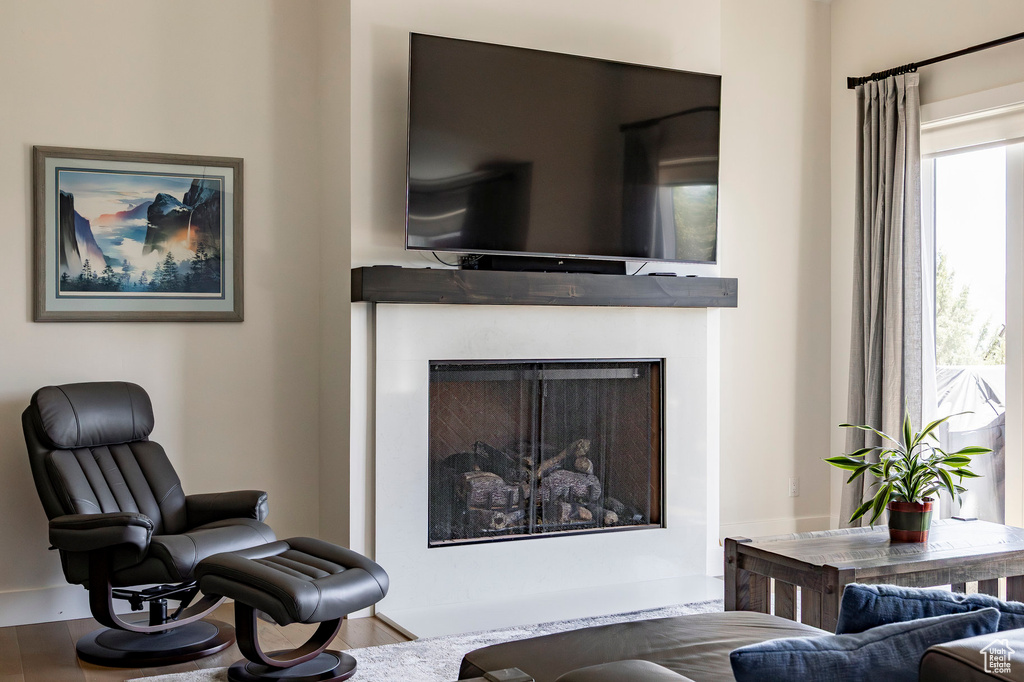 Living room with a fireplace