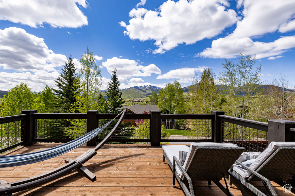Wooden terrace with a mountain view