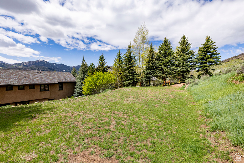 View of grassy yard featuring a mountain view