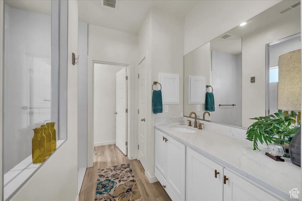 Bathroom featuring vanity and wood finished floors