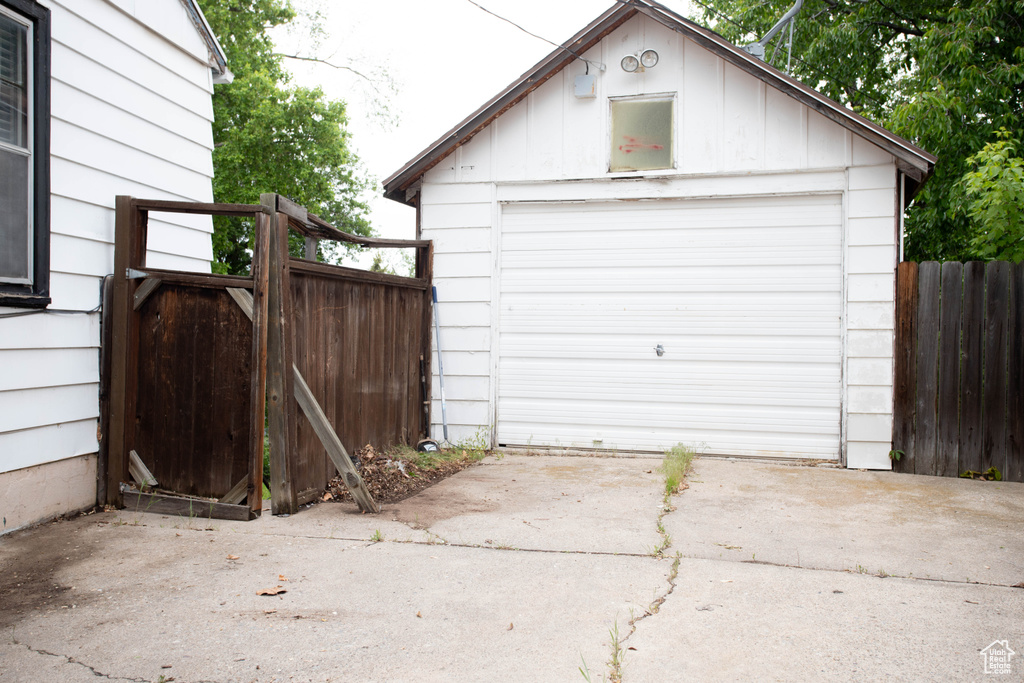 View of detached garage