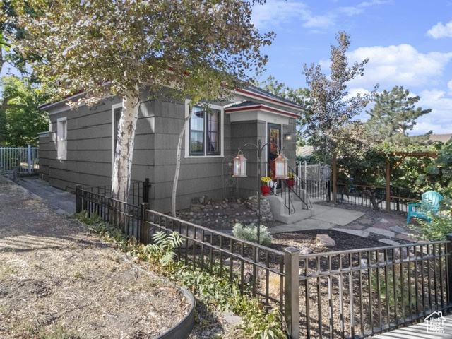 View of front of home with a patio area