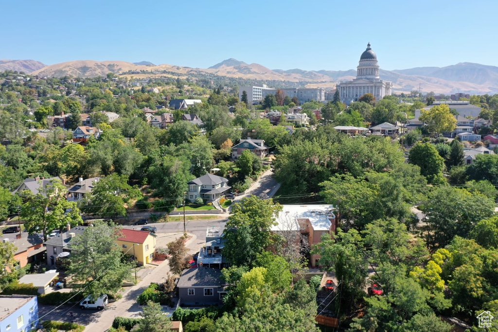 Aerial view of a mountain backdrop