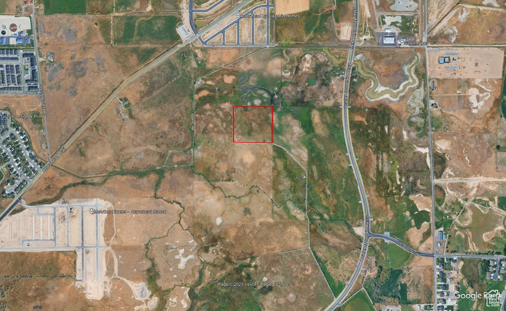 Aerial view of property's location with property boundaries highlighted