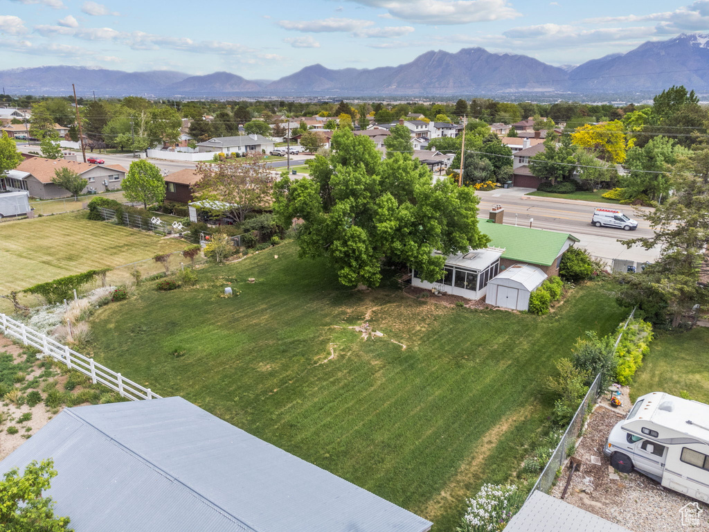 Aerial perspective of suburban area with mountains