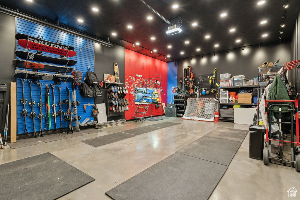 Garage with a workshop area