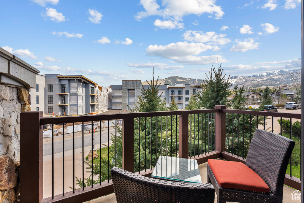 Balcony with a mountain view