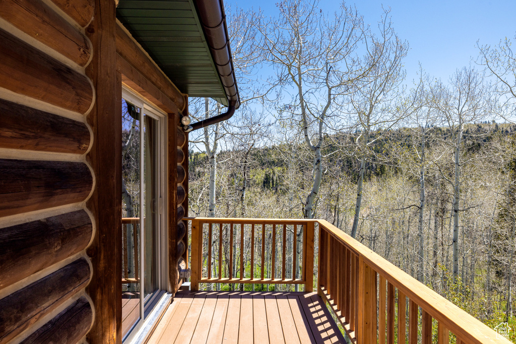 Wooden deck with a forest view