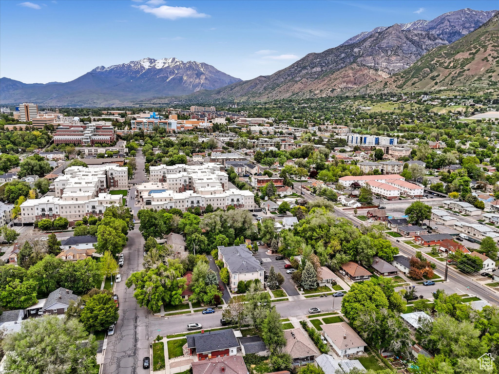 Aerial view of a mountain backdrop