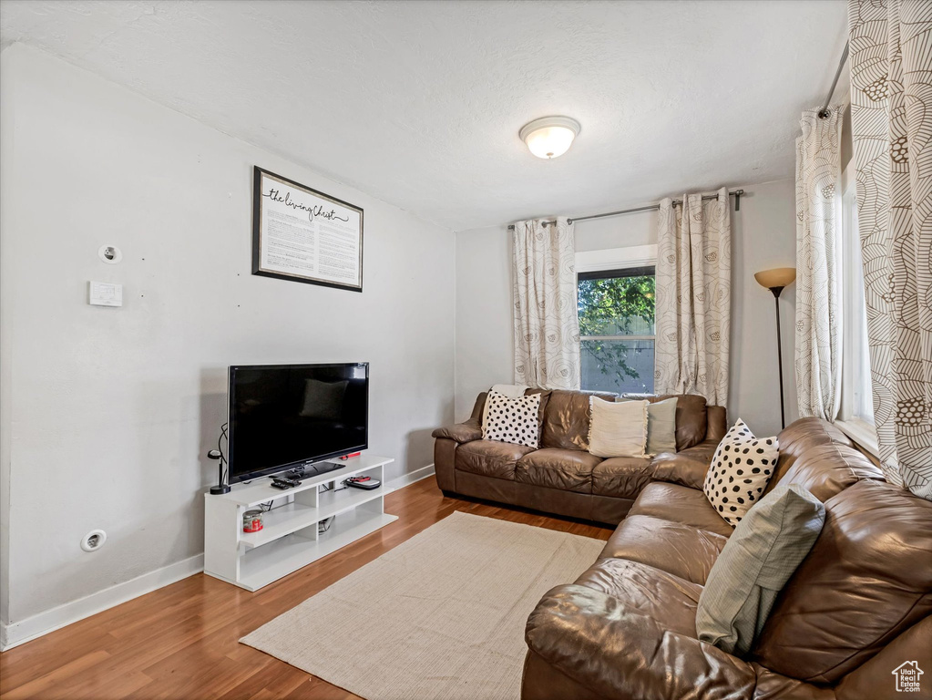 Living room featuring wood finished floors and baseboards