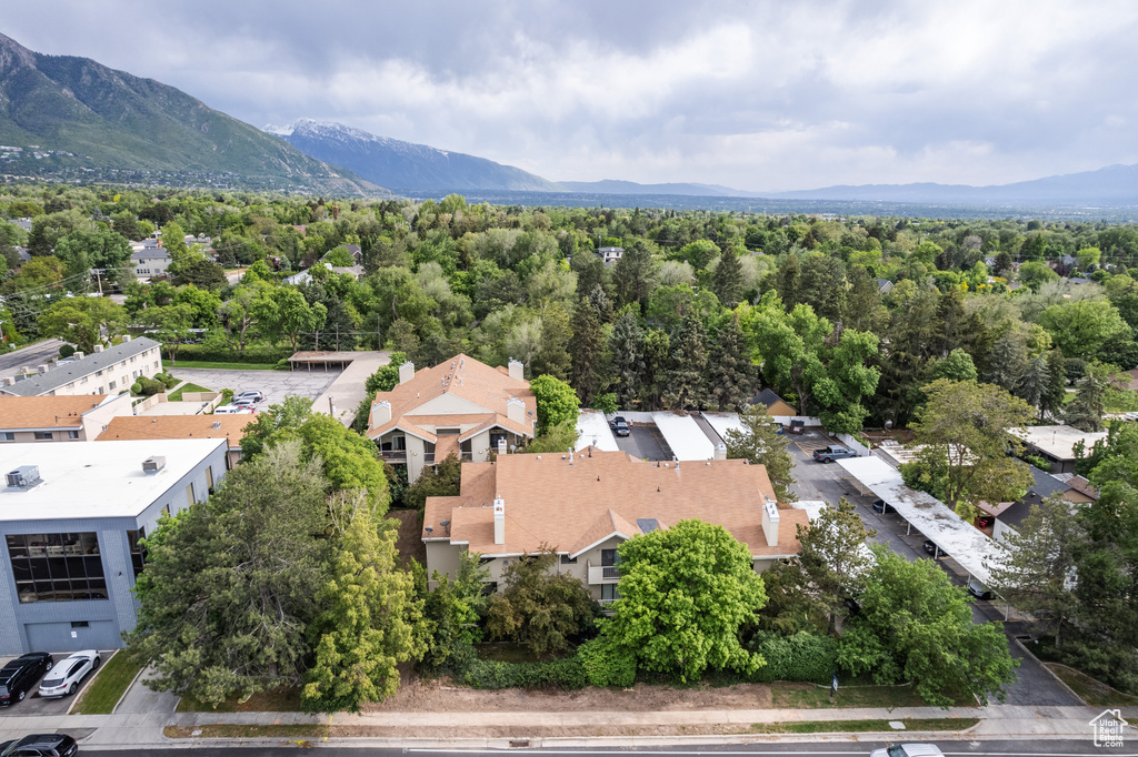 Drone / aerial view of mountains and a heavily wooded area