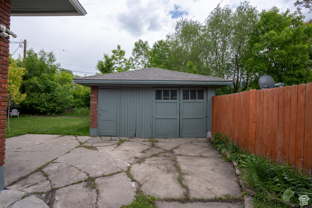 Garage with a storage shed