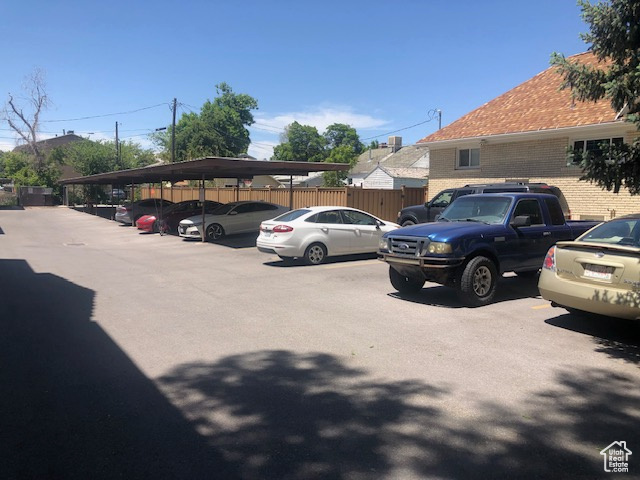 View of partially covered parking lot