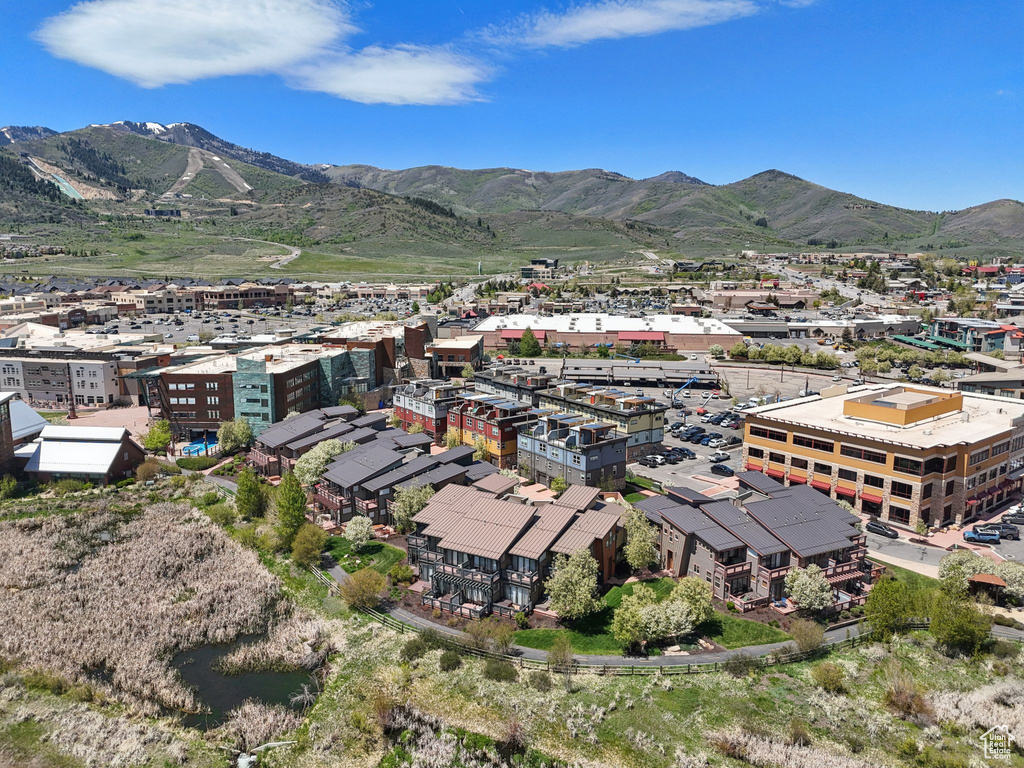 Drone / aerial view of a mountain backdrop