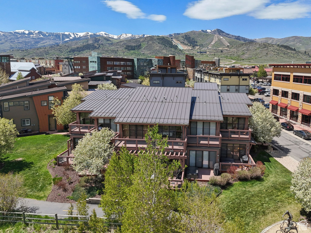Drone / aerial view of a mountain backdrop