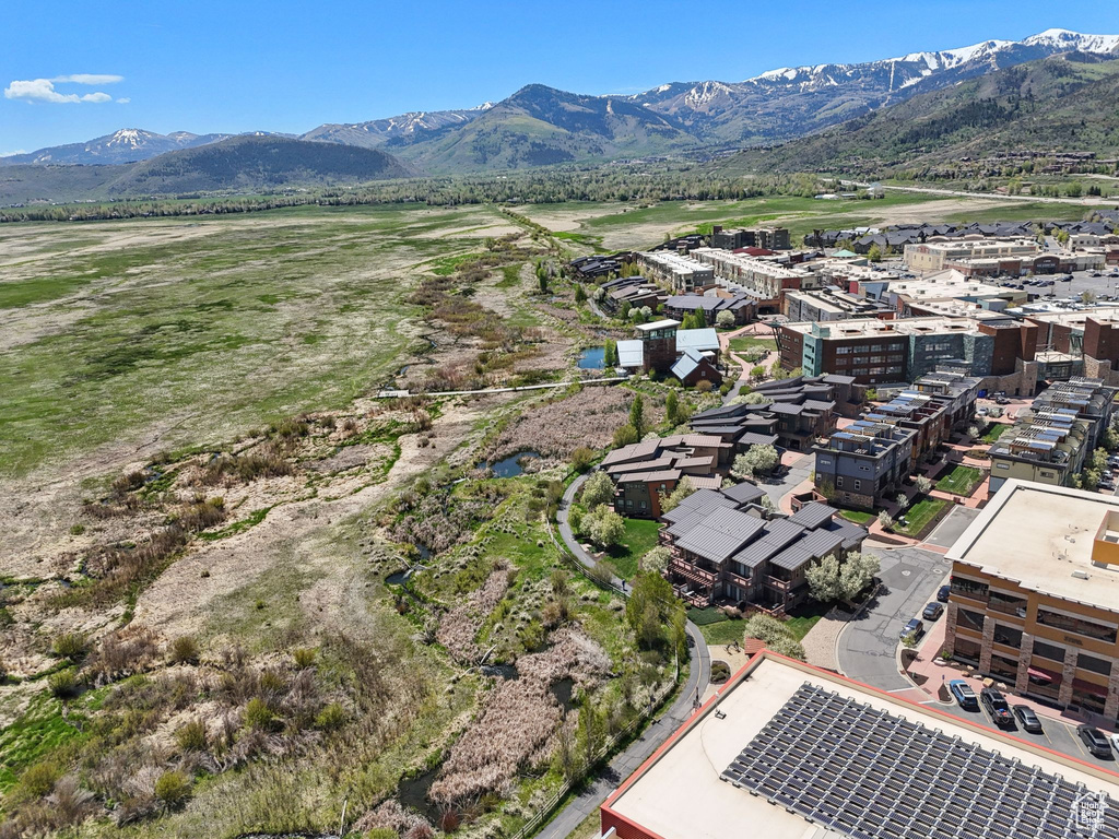 Aerial view of a mountain backdrop