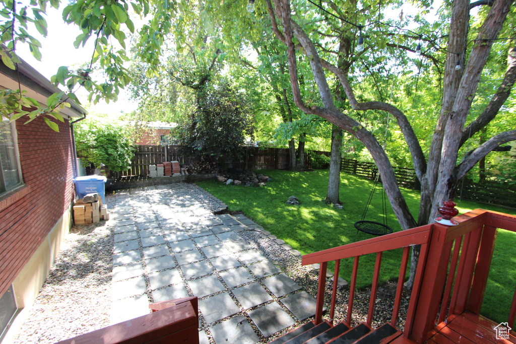 Wooden deck with a patio