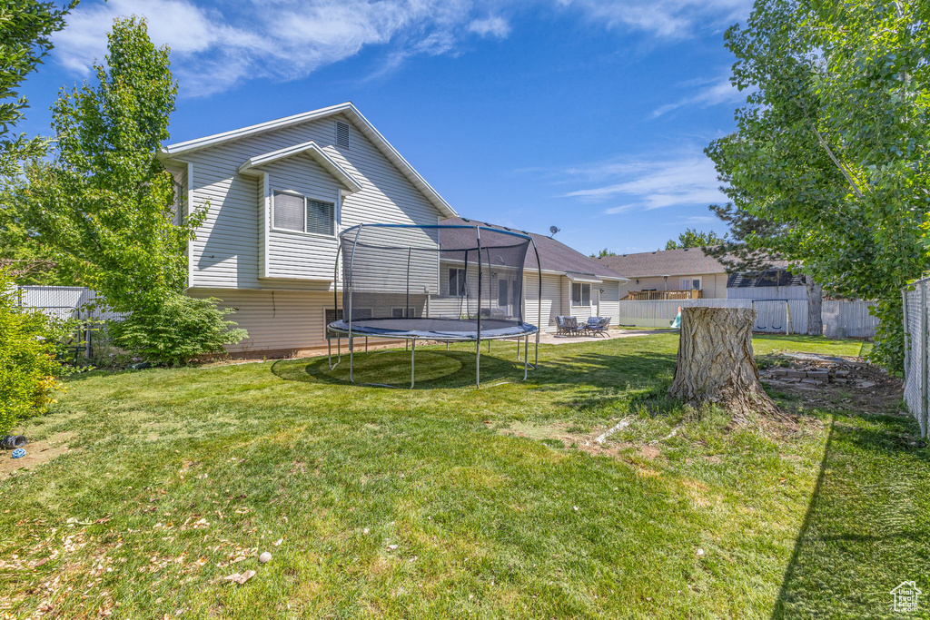 Rear view of house with a trampoline