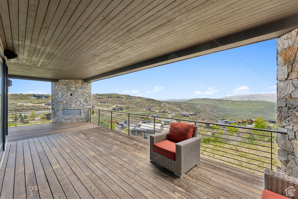 Wooden terrace with a mountain view