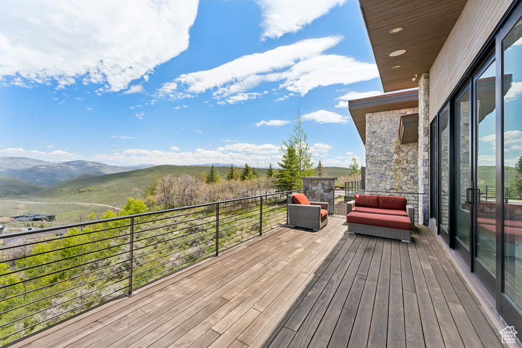 Wooden deck with a mountain view