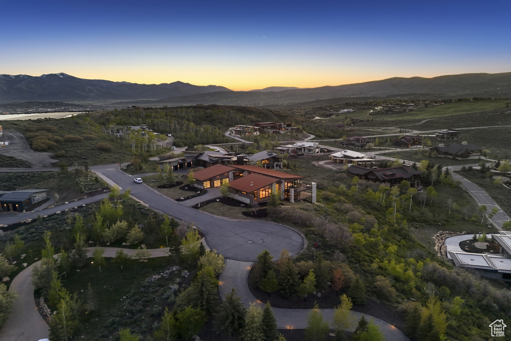 Aerial view at dusk of a mountain view
