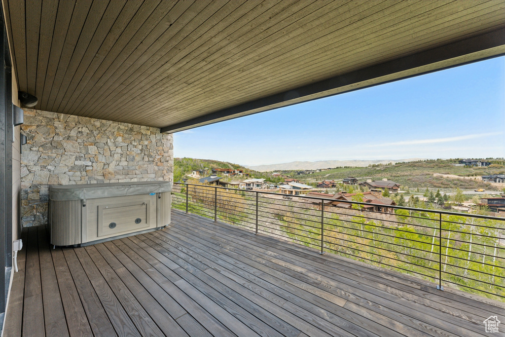 Wooden deck with a mountain view