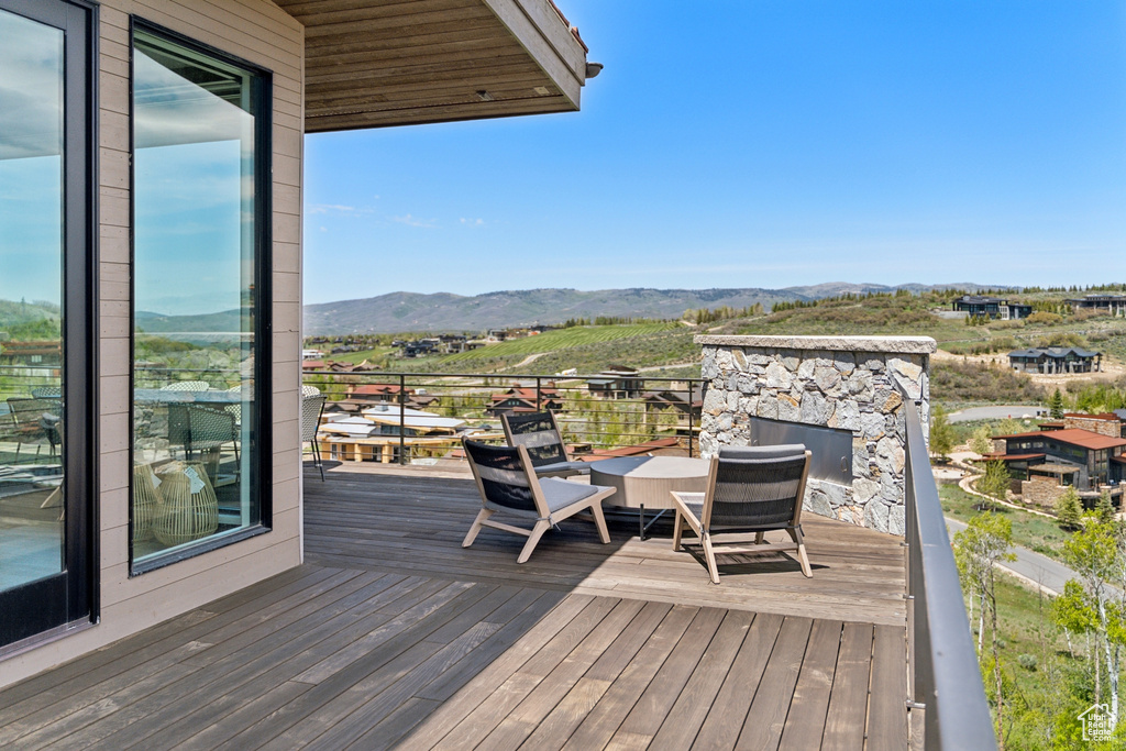 Wooden deck with a mountain view