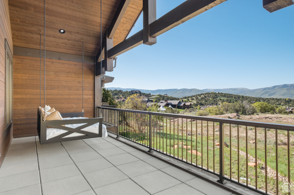 Balcony with a mountain view
