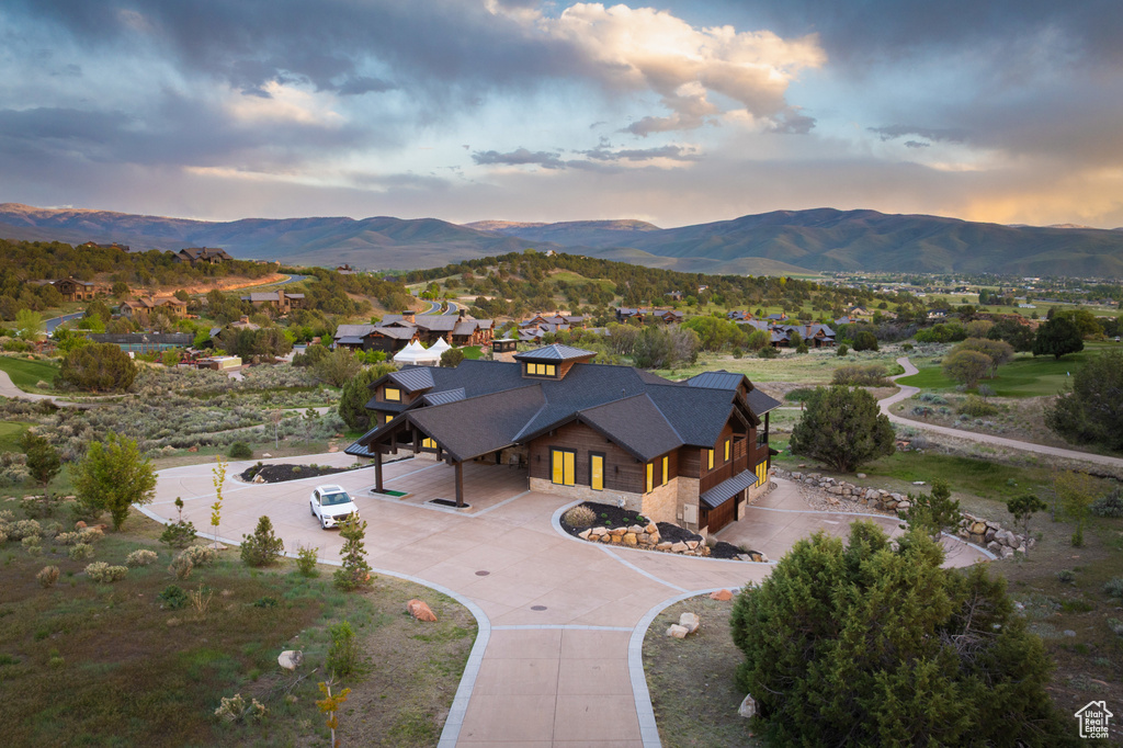 Aerial view at dusk of a mountain view