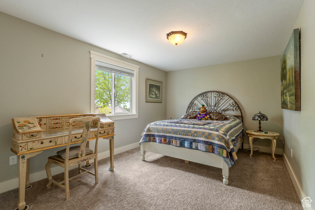 Bedroom with carpet floors and baseboards