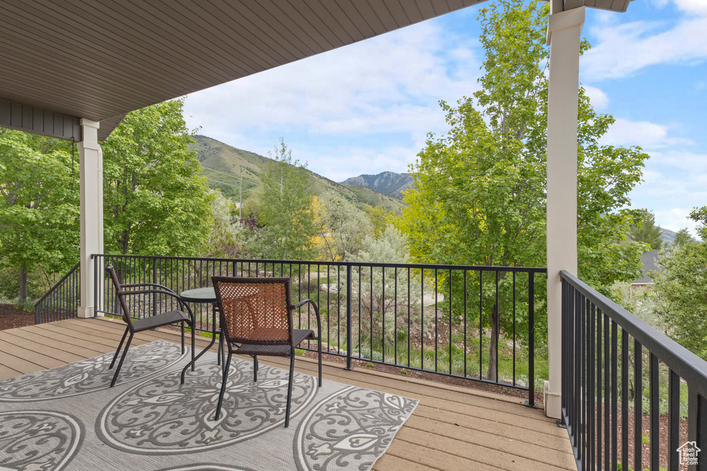 Wooden deck with a mountain view
